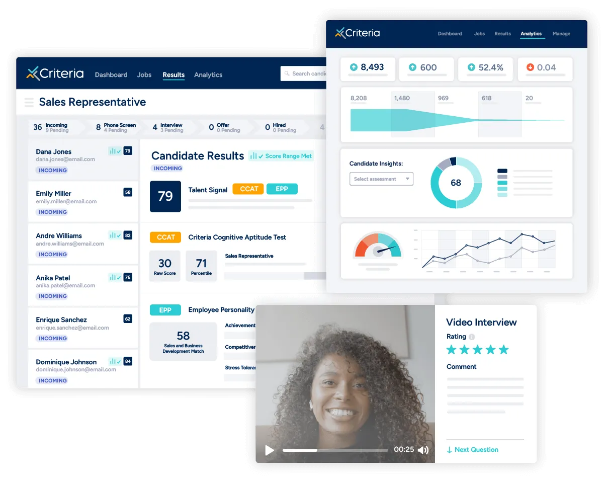 Criteria platform and analytics and video interviewing