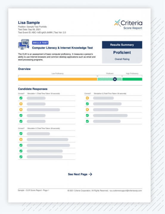 score report for CLIK