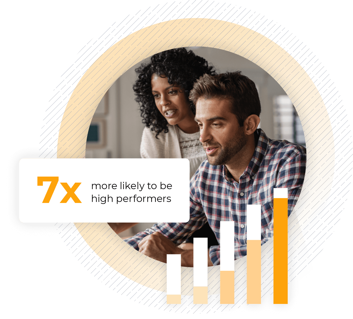 Man and woman with data chart