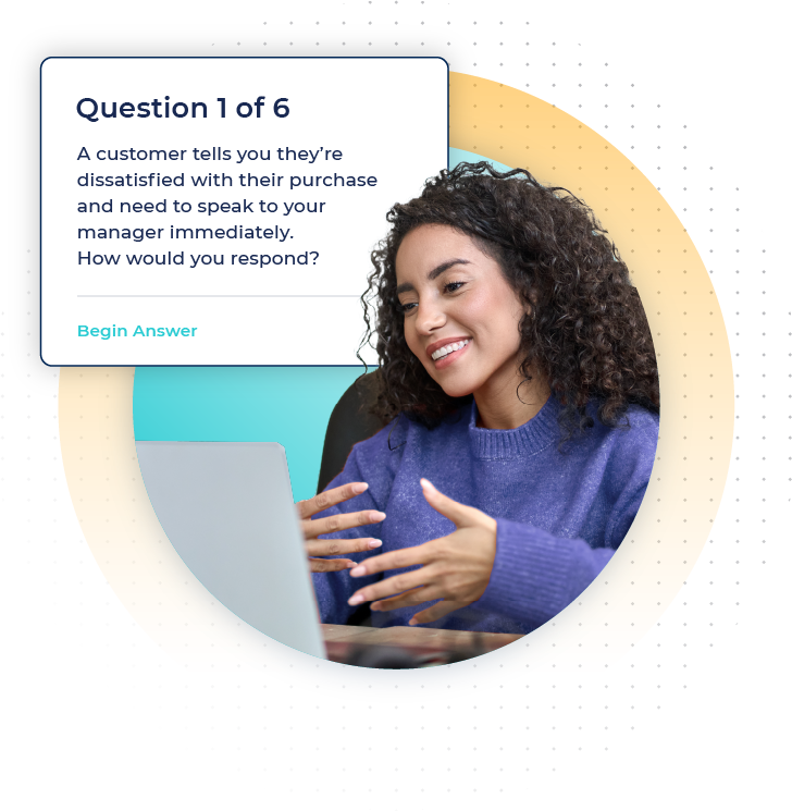 woman answering video interview question