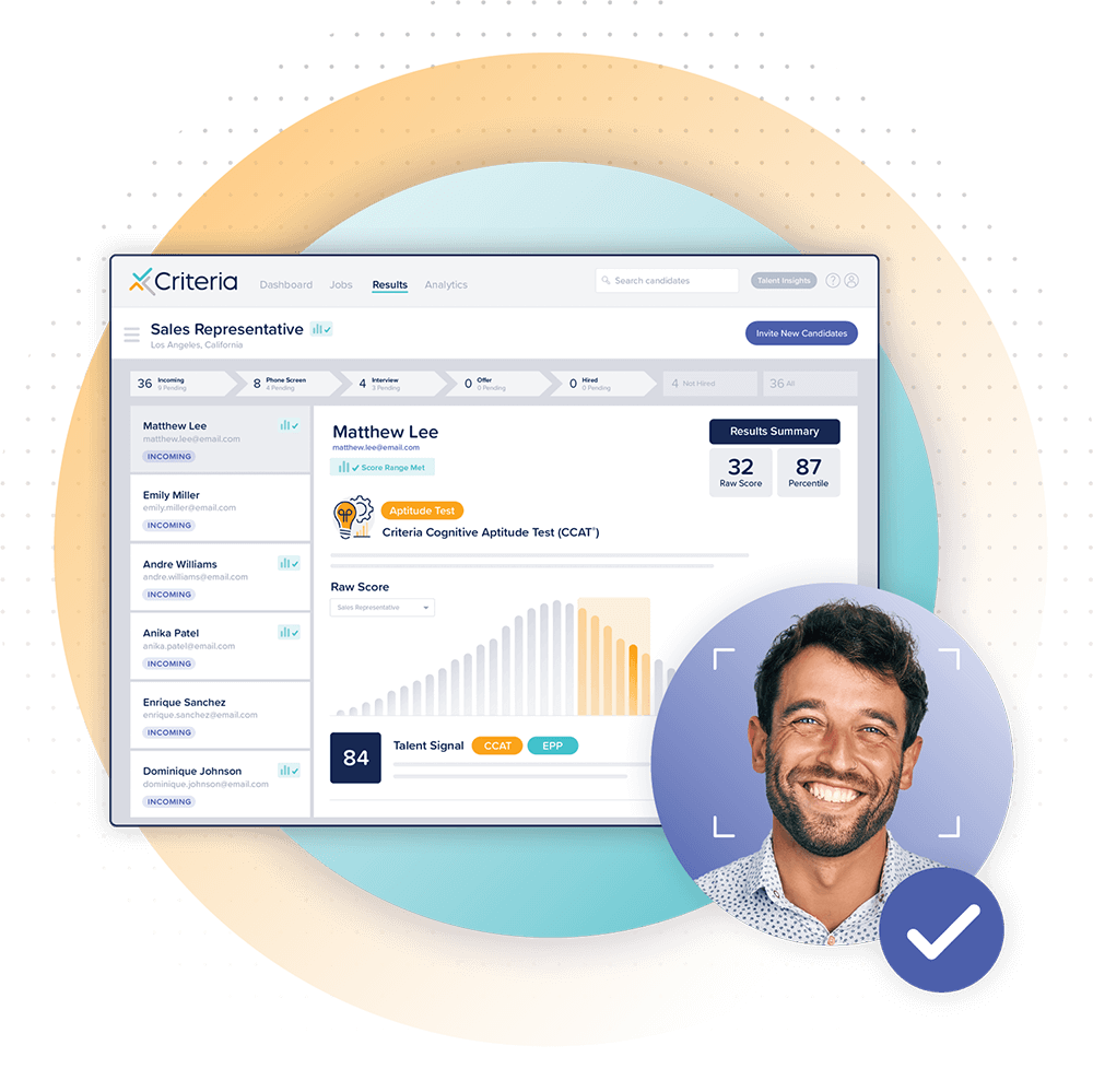 Criteria Proctoring results with happy candidate