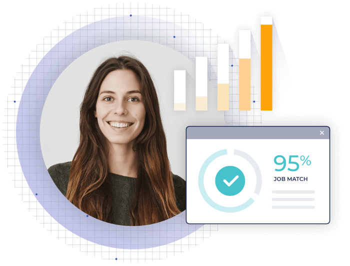 woman smiling, job match score displayed