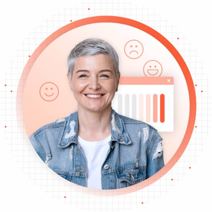 woman smiling in front of graph