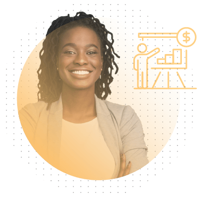 woman with revenue icon