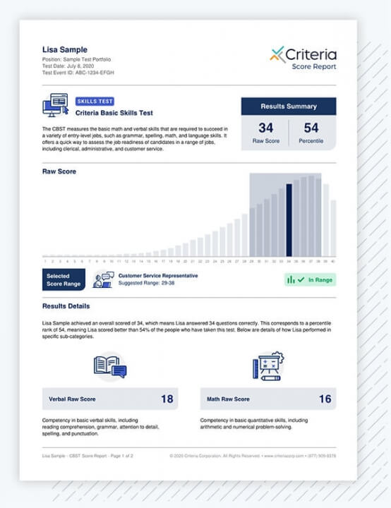 score report for CBST