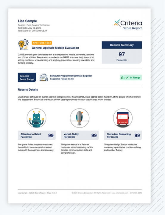 General Aptitude Mobile Evaluation Game Criteria Corp